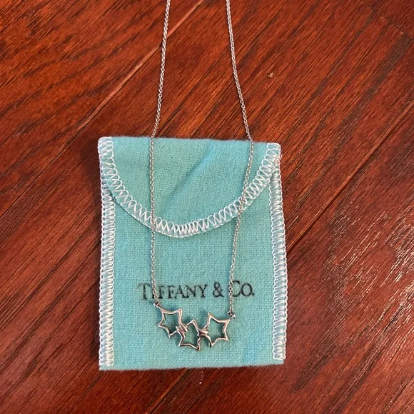 Auth Tiffany & Co. 925 Sterling Silver Triple Open Star Pendant Necklace 16" - Picture 11 of 11